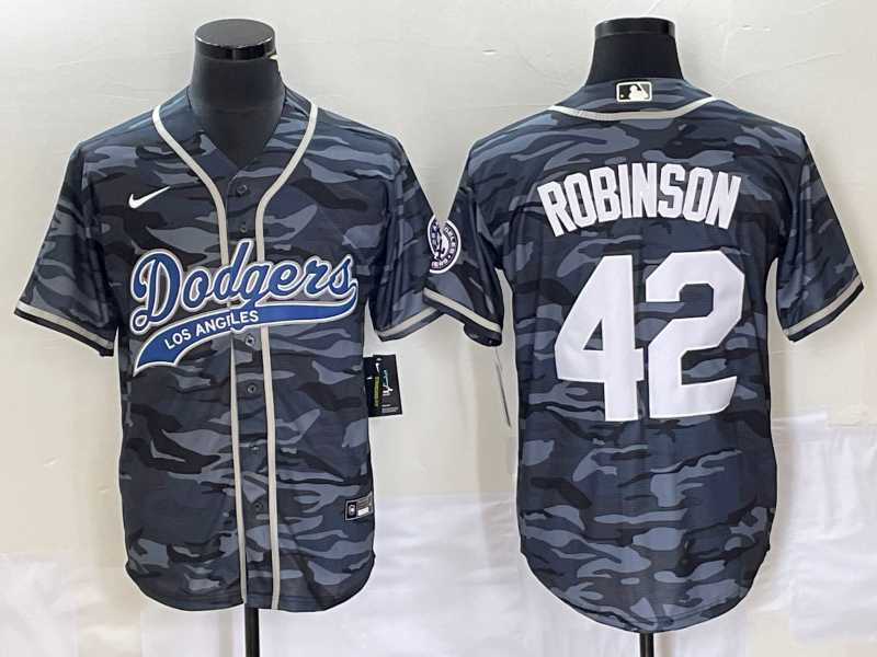 Men%27s Los Angeles Dodgers #42 Jackie Robinson Grey Camo Cool Base With Patch Stitched Baseball Jersey->los angeles dodgers->MLB Jersey